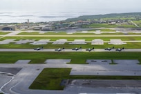 Three U.S. Air Force (USAF) C-130J Super Hercules aircraft assigned to the 36th Expeditionary Airlift Squadron taxi alongside a Royal Canadian Air Force (RCAF) C-130J Super Hercules assigned to the 436th Transport Squadron, a Japan Air Self-Defense Force (JASDF) C-130H Hercules assigned to the 401st Tactical Airlift Squadron, and a Republic of Korea Air Force (ROKAF) C-130H Hercules assigned to the 251st Airlift Squadron, at Andersen Air Force Base, Guam, Dec. 9, 2023, during Operation Christmas Drop 2023 (OCD 23). USAF, RCAF, JASDF, and ROKAF crewmembers delivered 210 bundles to 58 islands over the span of six days. The deliveries of humanitarian aid reached over 42 thousand remote Micronesian islanders across 1.8 million square miles. (U.S. Air Force photo by Tech. Sgt. Taylor Altier)