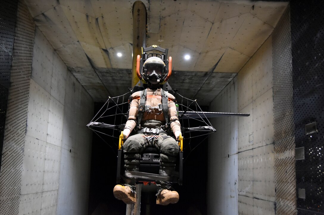 A variation of the ACES V ejection seat is shown in one of the wind tunnels at Arnold Air Force Base, Tenn., Sept. 5, 2023. Ejection seat testing was recently conducted at Arnold for the first time since 1997. The most recent effort involved testing on three variations of the ACES V seat. (U.S. Air Force photo by Bradley Hicks)