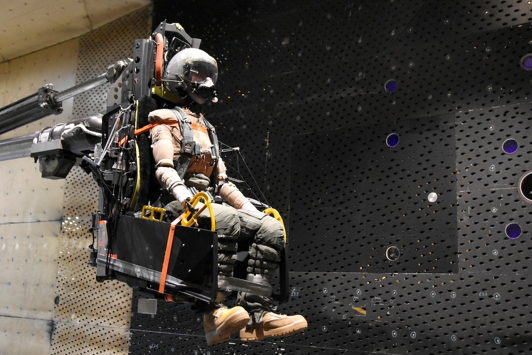 A variation of the ACES V ejection seat is shown in one of the wind tunnels at Arnold Air Force Base, Tenn., Sept. 5, 2023. Ejection seat testing was recently conducted at Arnold for the first time since 1997. The most recent effort involved testing on three variations of the ACES V seat. (U.S. Air Force photo by Bradley Hicks)