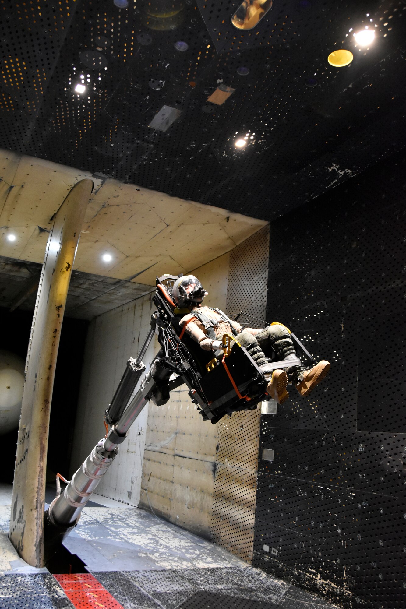 A variation of the ACES V ejection seat is shown in one of the wind tunnels at Arnold Air Force Base, Tenn., Sept. 5, 2023. Ejection seat testing was recently conducted at Arnold for the first time since 1997. The most recent effort involved testing on three variations of the ACES V seat. (U.S. Air Force photo by Bradley Hicks)