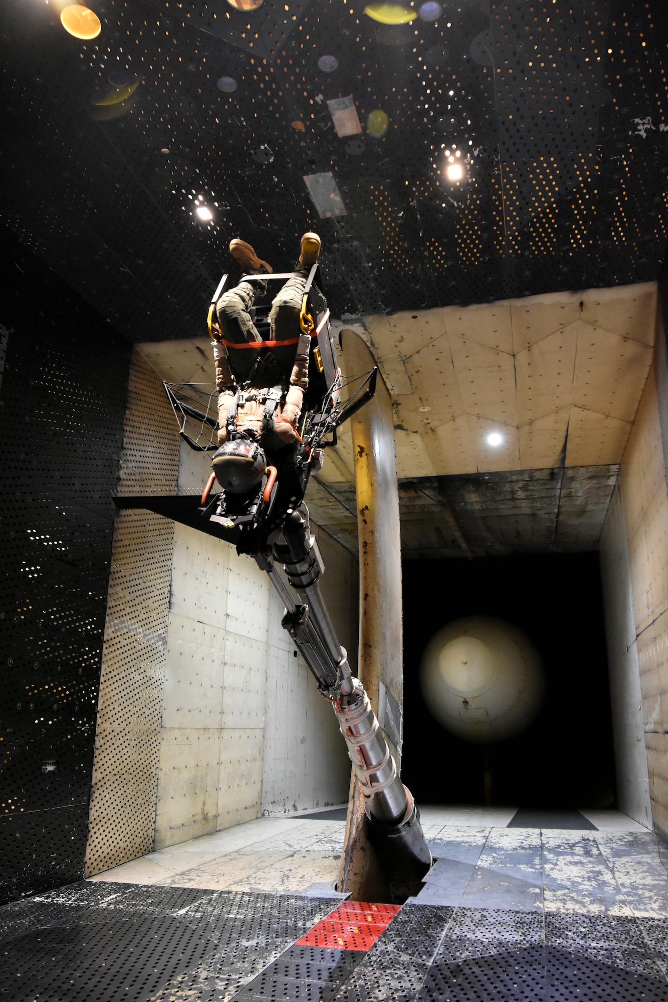 A variation of the ACES V ejection seat is shown in one of the wind tunnels at Arnold Air Force Base, Tenn., Sept. 5, 2023. Ejection seat testing was recently conducted at Arnold for the first time since 1997. The most recent effort involved testing on three variations of the ACES V seat. (U.S. Air Force photo by Bradley Hicks)