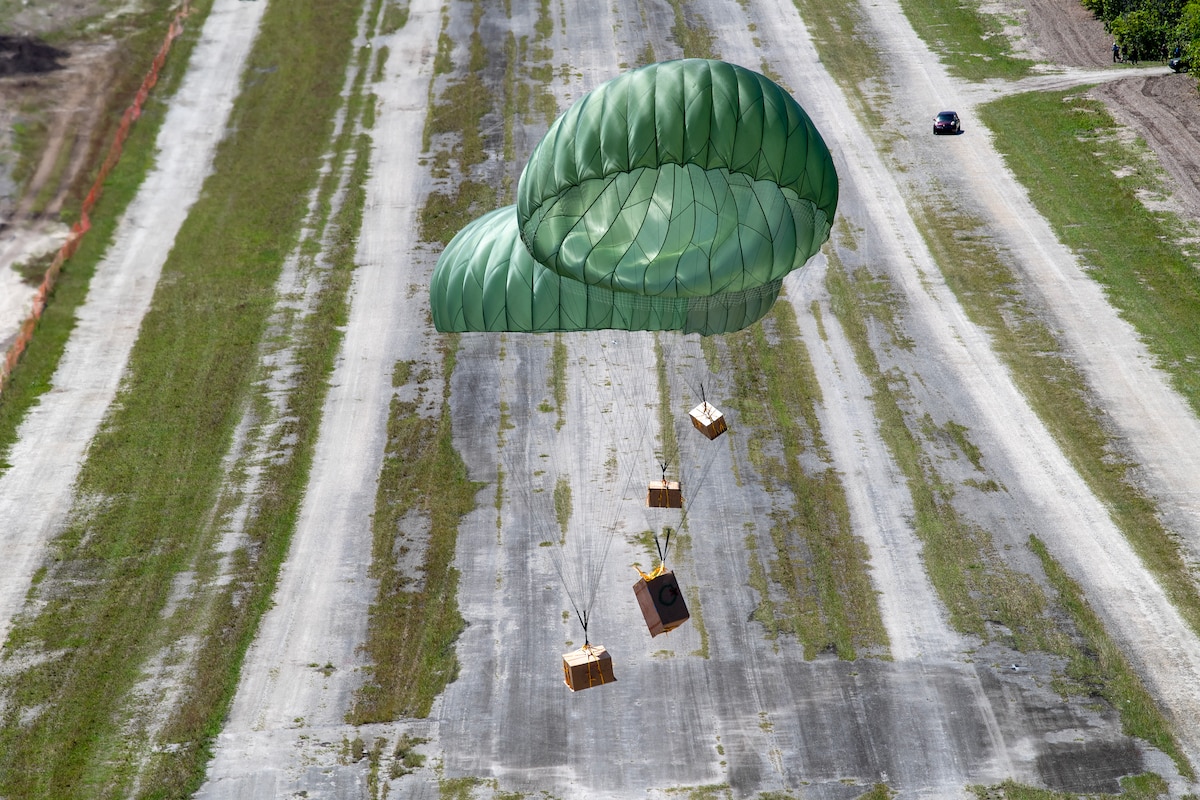Photo of airdrops from U.S. Air Force aircraft