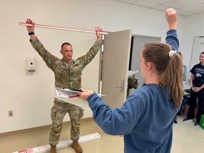 Virginia Army National Guard Soldiers receive feedback from Longwood University exercise science students during a medical readiness event Nov. 4, 2023, at Fort Barfoot, Virgina.