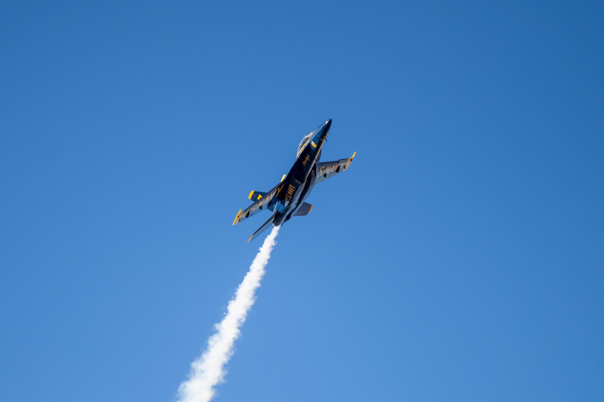 U.S. Navy Flight Demonstration Squadron, the Blue Angels, perform a fly over Dec. 11, 2023, at McConnell Air Force Base, Kansas. The Blue Angels performed a site survey in preparation for McConnell’s Frontiers in Flight Airshow on August 24-25, 2024. (U.S. Air Force photo by Airman 1st Class Felicia Przydzial)
