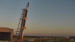 A Terrier-Oriole-Oriole sounding rocket points skyward on a launch rail in Biscarrosse, France, in June. The three-stage rocket was the third launch vehicle that Naval Surface Warfare Center, Port Hueneme Division’s White Sands Detachment provided for the French military in a project that began in 2020. (Photo courtesy of the France General Directorate of Armaments/Released)