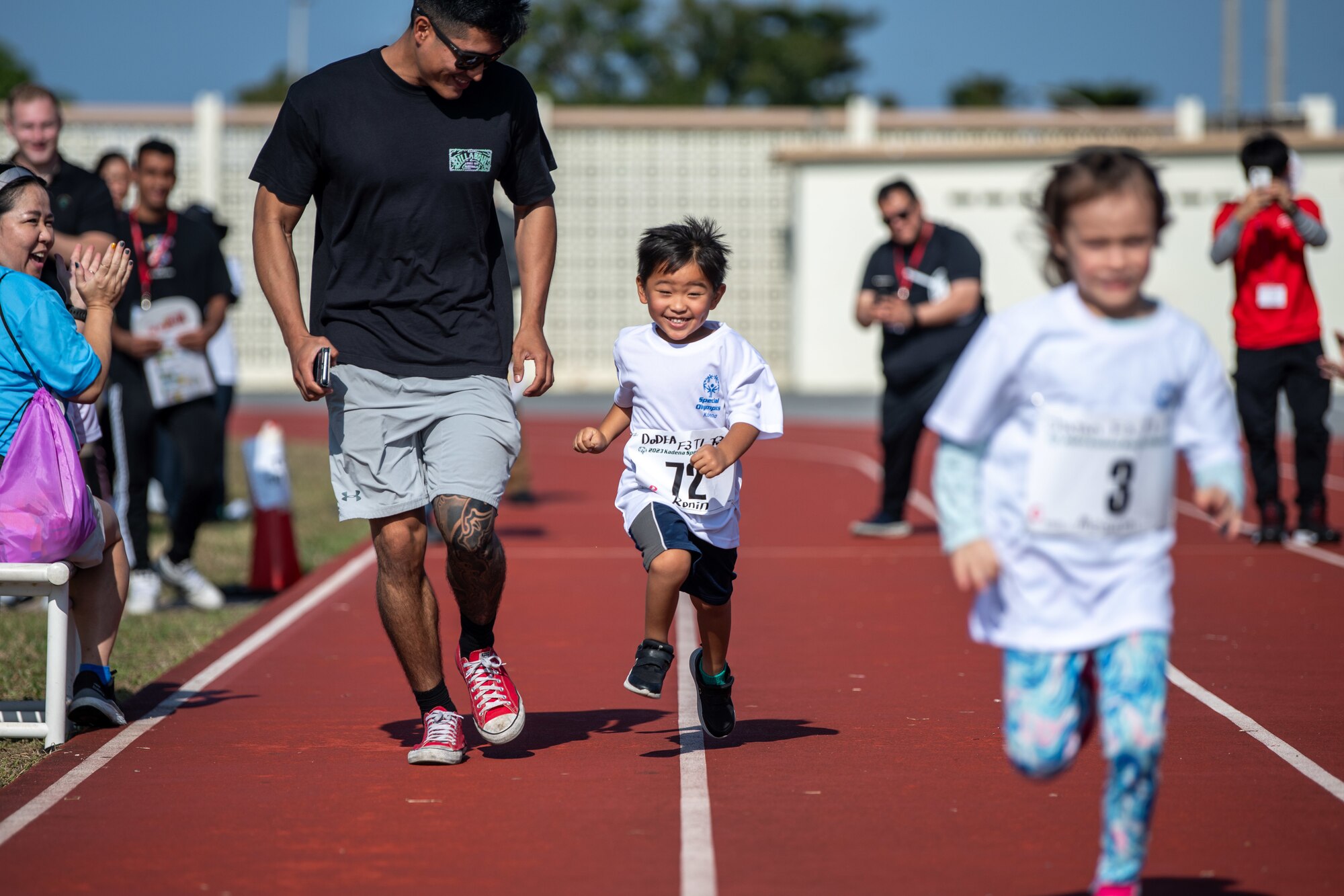 Athletes run a race.