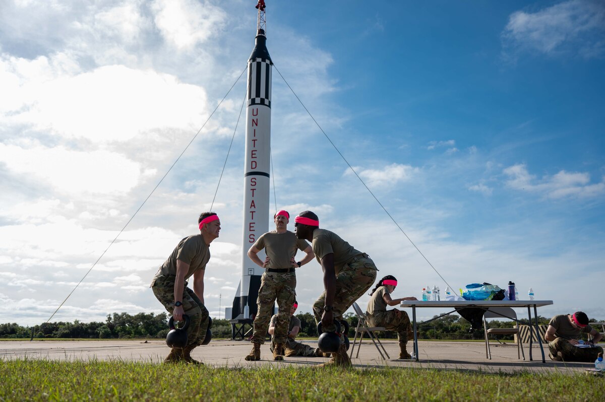Guardians participate in the Guardian Arena 23 at the Cape Canaveral Space Force Museum at Cape Canaveral Space Force Station, Florida, Dec. 11, 2023. Teams of five members, consisting of United States Space Force officers, enlisted, government civilians, and USSF assigned Airmen, participated in a combined operation consisting of knowledge tests, problem solving exercises, and a physical challenge. The inaugural Guardian Arena instilled esprit de corps and provided an opportunity to dive into operationalizing the Guardian Ideal, Guardian Spirit, and Guardian Commitment. (U.S. Space Force photo by Senior Airman Samuel Becker)