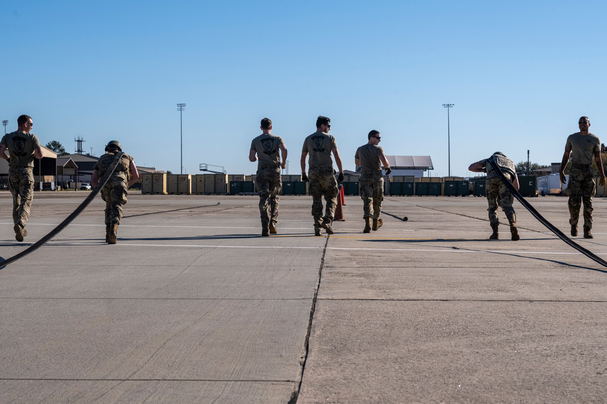 U.S. Air Force Airmen assigned to the 23rd Logistics Readiness Squadron conduct and participate in a forward area refueling point team tryout event