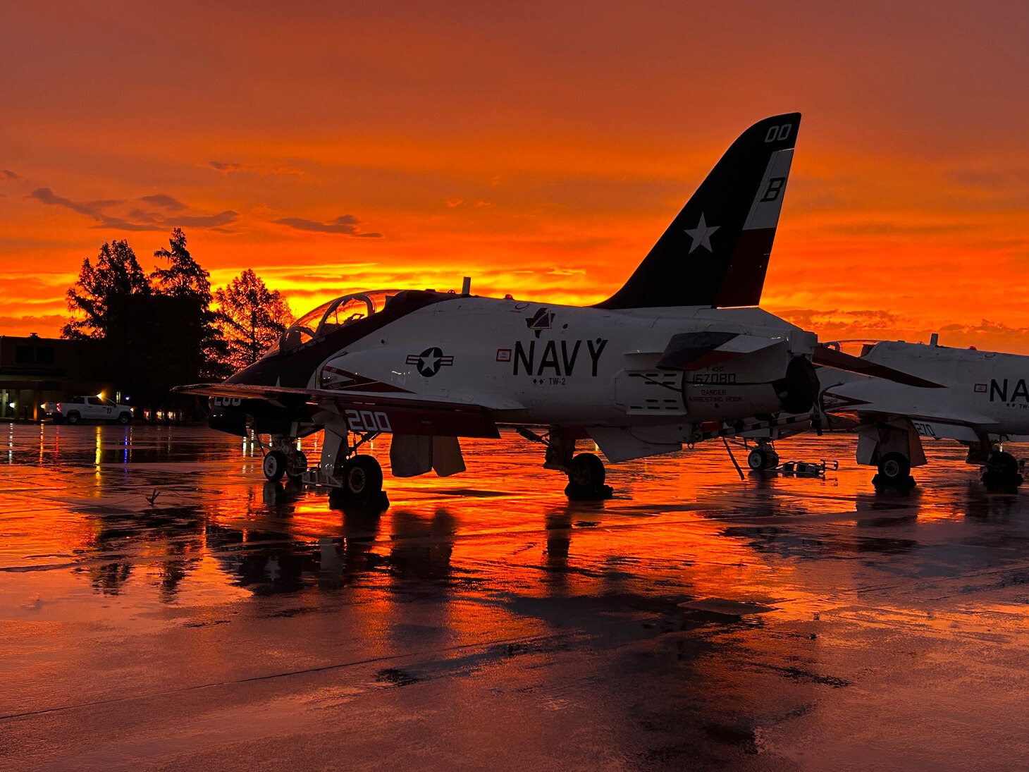 A T-45 aircraft sits on the flightline at NAS JRB Fort Worth, Texas, during TW-2 detachment training.