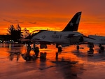 A T-45 aircraft sits on the flightline at NAS JRB Fort Worth, Texas, during TW-2 detachment training.