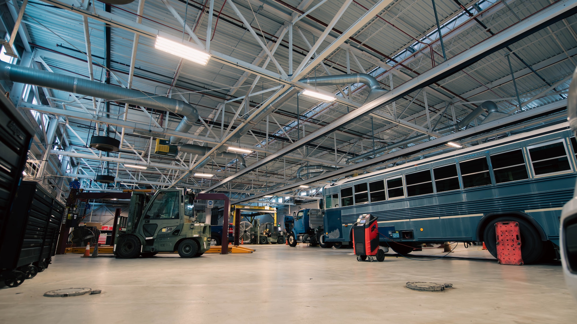 Vehicle bay that Airmen work in.