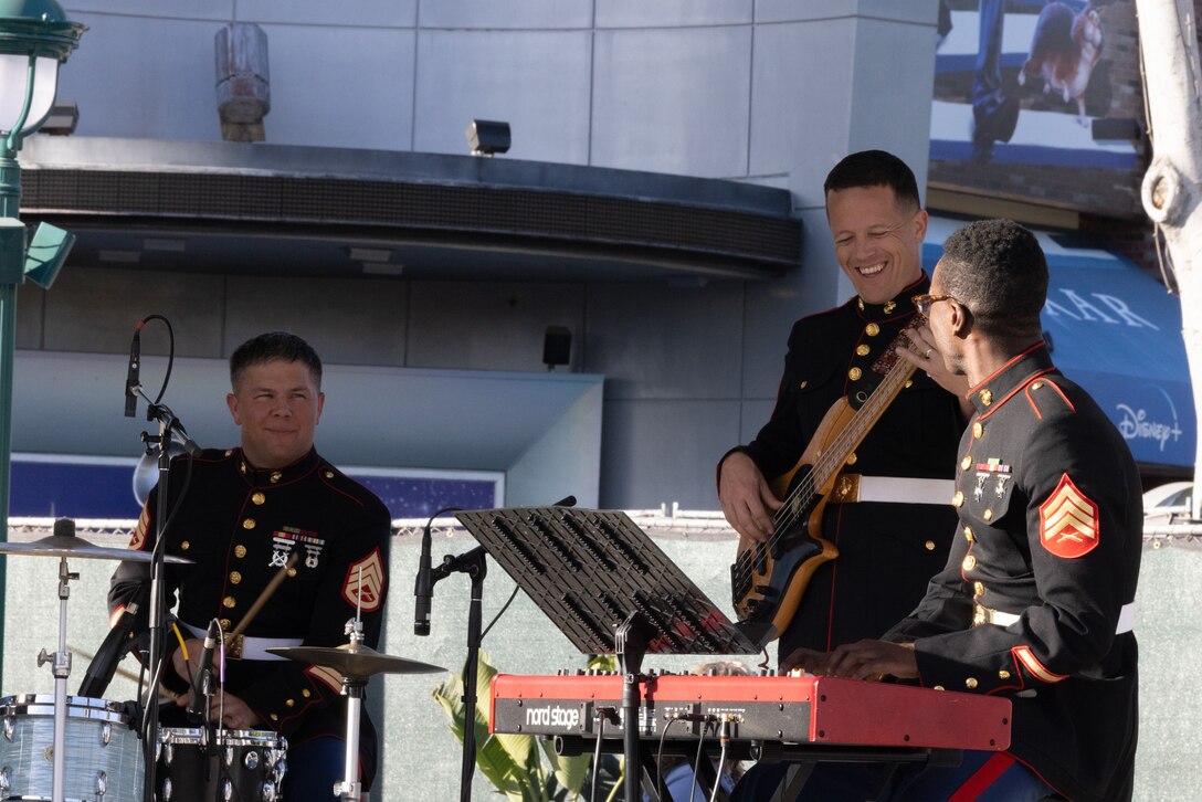 U.S. Marines with the 3rd Marine Aircraft Wing Band, perform at Disneyland’s Toys for Tots Drive in Anaheim, California, Dec. 9, 2023. Toys for Tots is a year-round charity that provides toys, books, and games to economically disadvantaged children and families since 1947. (U.S. Marine Corps photo by Lance Cpl. Samantha Devine)