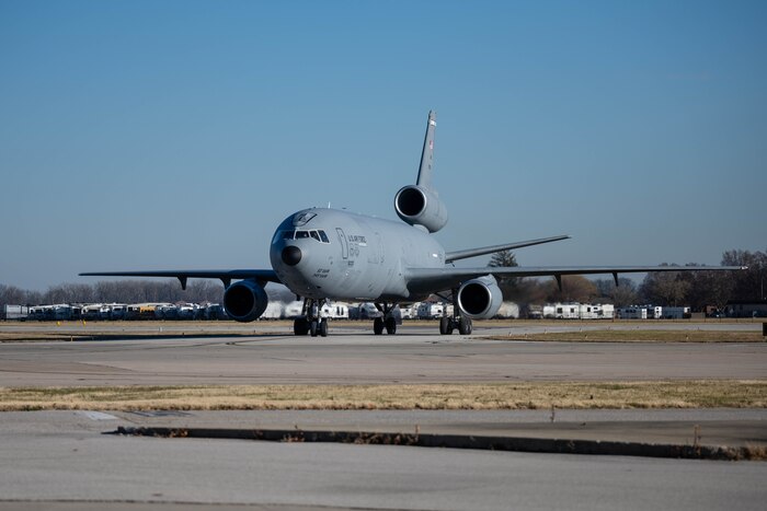 A KC-10 taxis