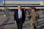 Photo of Secretary of the Air Force Frank Kendall receives a tour of the mobile ground station from U.S. Air Force Col. Stephanie Figueroa, commander, 233rd Space Group at Buckley Space Force Base, Colorado Nov. 3, 2023.