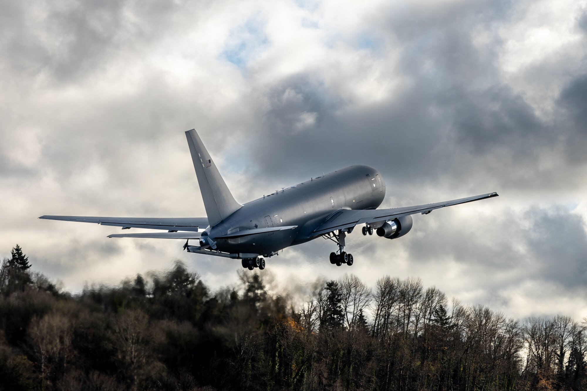 KC-46A Pegasus takes off at Boeing Field, Seattle, Washington.