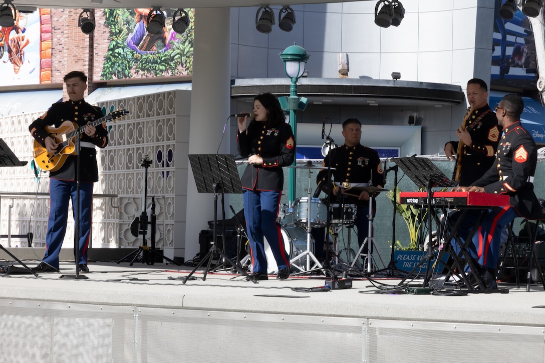 U.S. Marines with the 3rd Marine Aircraft Wing Band, perform at Disneyland’s Toys for Tots Drive in Anaheim, California, Dec. 9, 2023. Toys for Tots is a year-round charity that provides toys, books, and games to economically disadvantaged children and families since 1947. (U.S. Marine Corps photo by Lance Cpl. Samantha Devine)