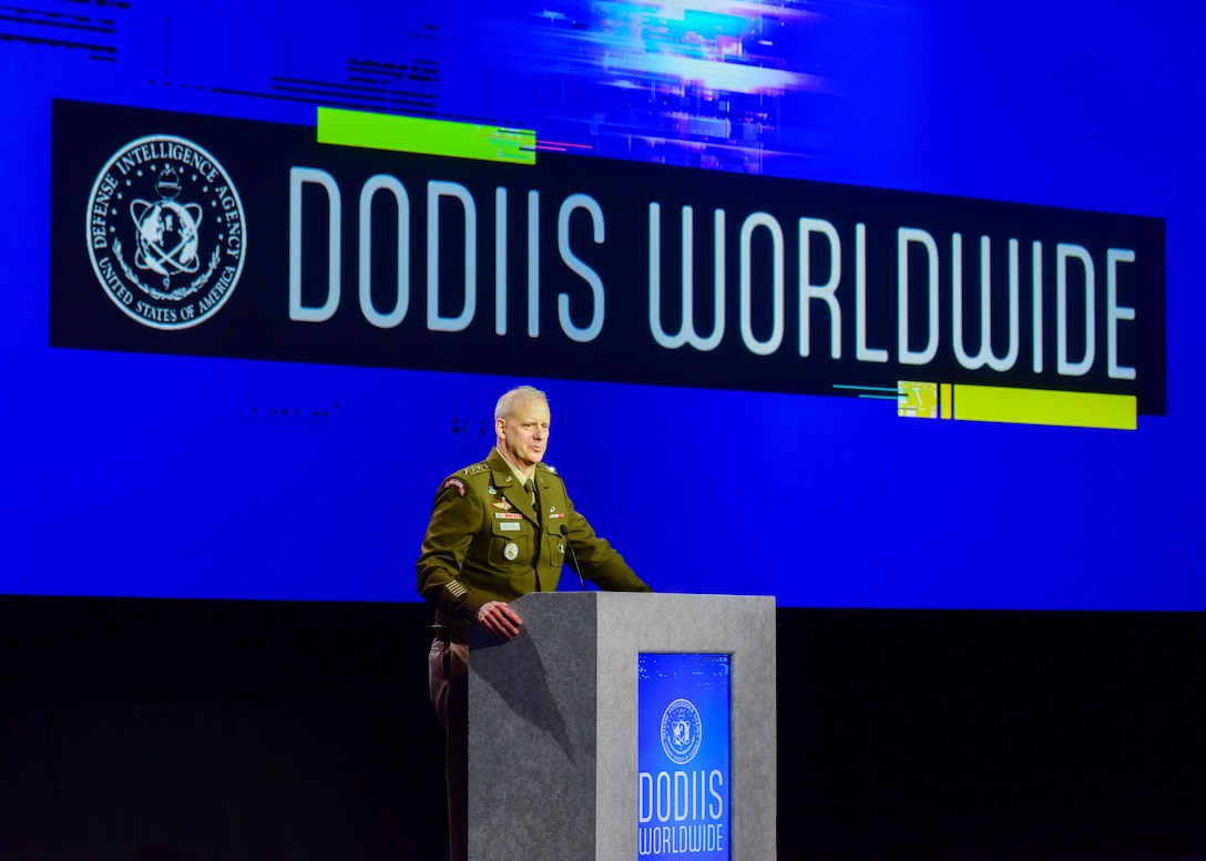 DIA Director Lt. Gen. Scott Berrier, USA, addressing the DoDIIS Worldwide Conference 2023, December 12, 2023, in Portland, Oregon.