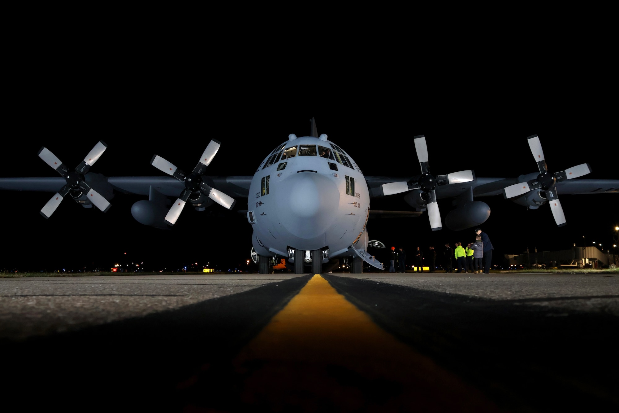 A C-130H Hercules aircraft from Youngstown Air Reserve Station, Ohio sits on the ramp at Erie International Airport Tom Ridge Field, Pennsylvania, Nov. 10, 2023.