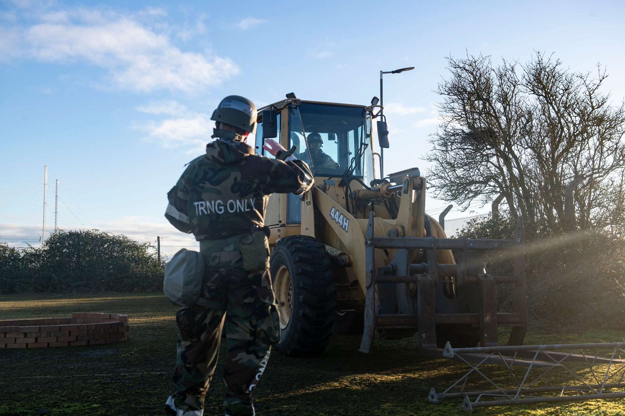 Airmen from the 422d Communications Squadron practice forklift operations at RAF Barford St. John