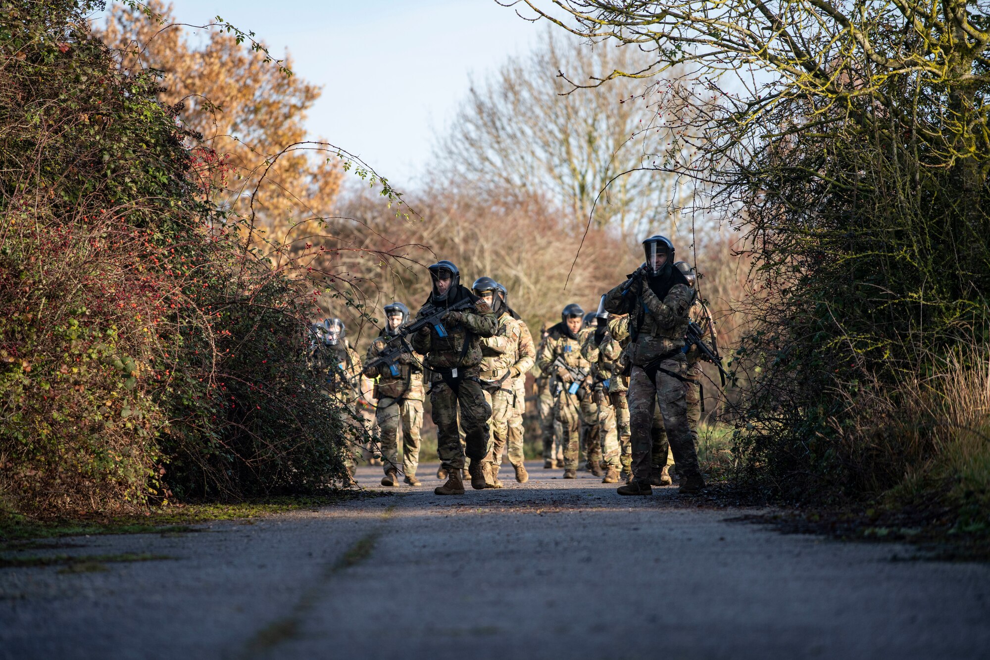 Defenders from the 423d Security Forces Squadron conduct dismounted patrol exercises, at RAF Molesworth