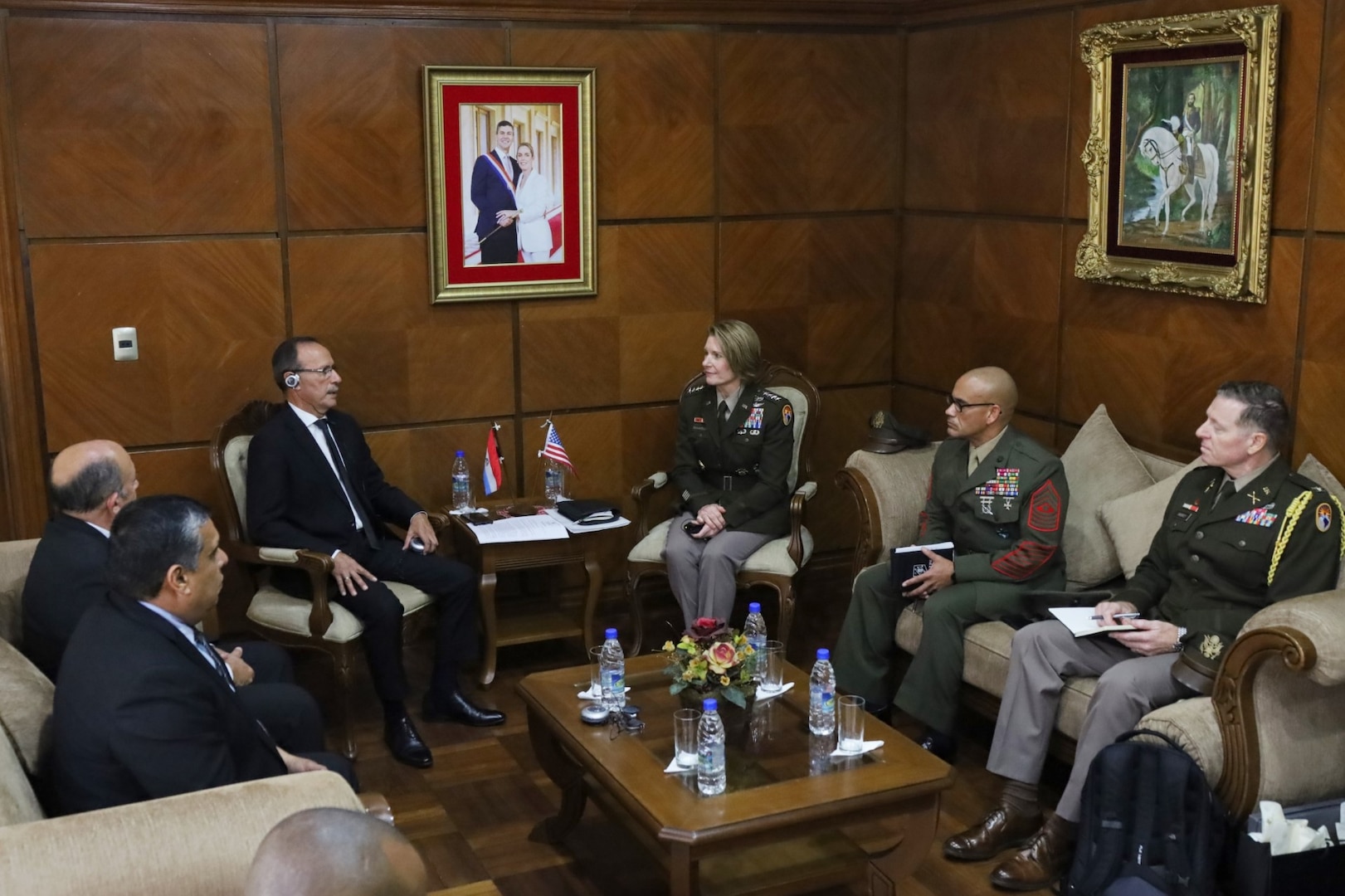 U.S. Army Gen. Laura Richardson meets with Paraguayan Minister of Defense Oscar Gonzalez.