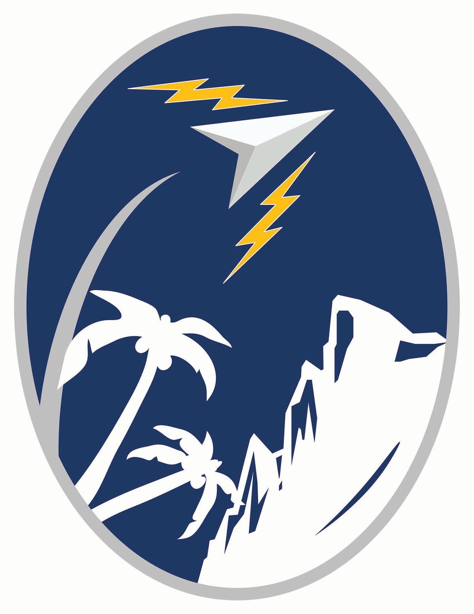 a logo with mountains and palm trees with a delta symbol at the the top