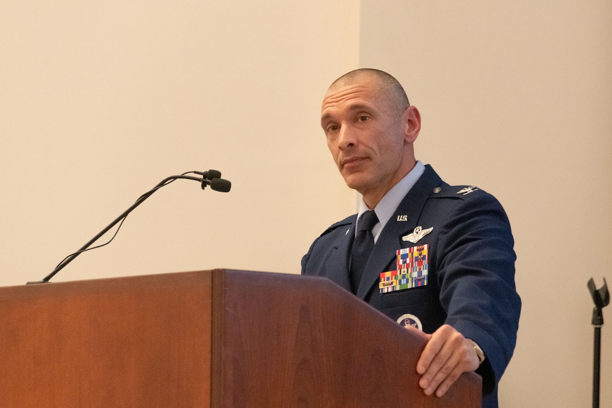 Col. Derrick J. Iwanenko accepted command as commandant of Officer Training School from Col. Keolani Bailey during a change of command ceremony,  Dec. 15, 2023.Brig. Gen. Houston Cantwell, commander of the Jeanne M. Holm Center for Officer Accessions and Citizen Development, officiated the ceremony.