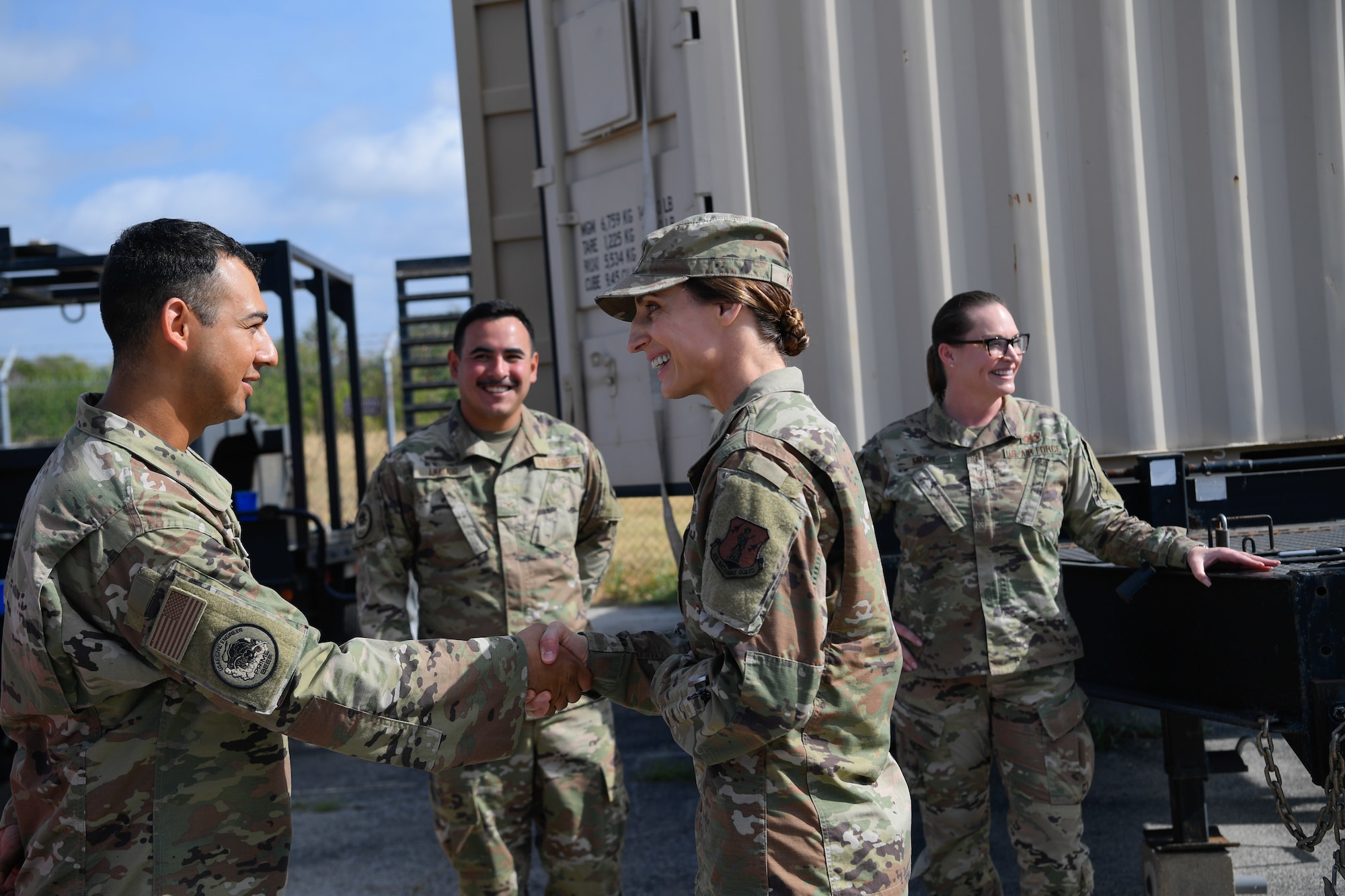 U.S. Air Force Col. Carol Kohtz, commander of the 149th Fighter Wing, meets with members