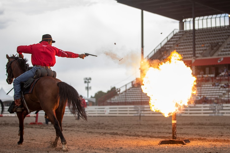 Commanding Generals Mounted Color Guard shooting a gun