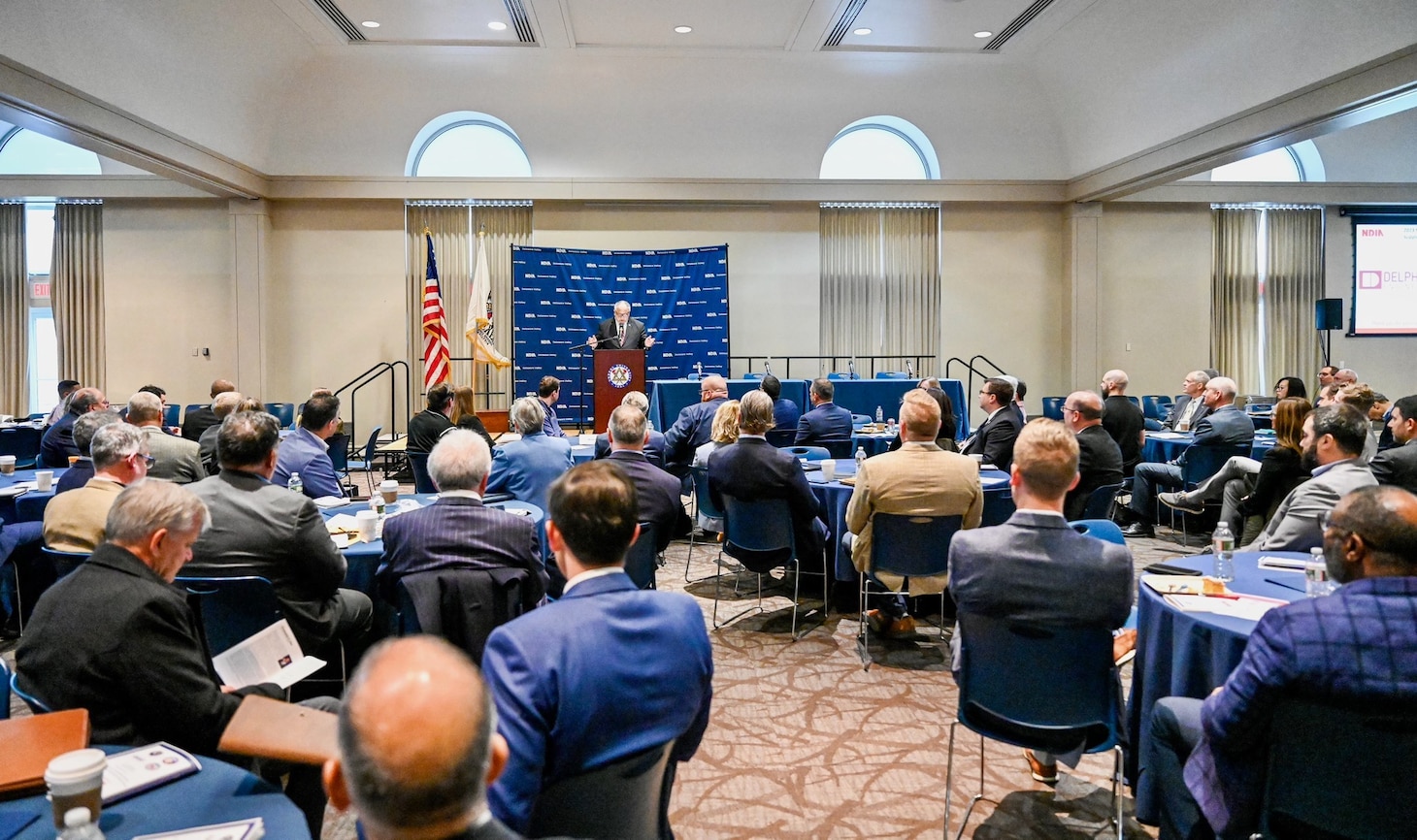 Secretary of the Navy Carlos Del Toro delivers remarks at the NDIA Delaware Valley Chapter (NDIA-DVC) Naval Nuclear Submarine and Aircraft Carrier Suppliers’ Conference at Drexel University, Dec. 14. During the third annual conference, Secretary Del Toro urged industry and academia to join efforts to restore the Nation’s competitive shipbuilding and repair landscape.