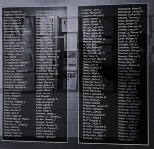 The 180 names of the Soldiers who served in Vietnam with the Illinois Army National Guard's 126th Supply and Services Co. of Quincy, Illinois, are inscribed on a plaque that was presented by the Vietnam Veterans of that unit to the modern 126th Quartermaster Co. on Dec. 17 as part of the unit's family holiday party.