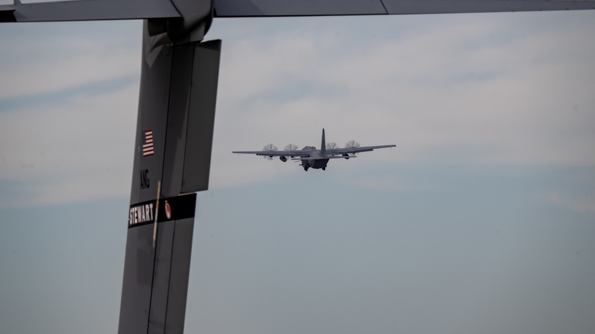 A U.S. Air Force AC-130J Ghostrider gunship flies over Hurlburt Field, Florida, Dec. 04, 2023. The AC-130J is a highly-modified aircraft that contains many advanced features such as a two-pilot flight station with fully integrated digital avionics.