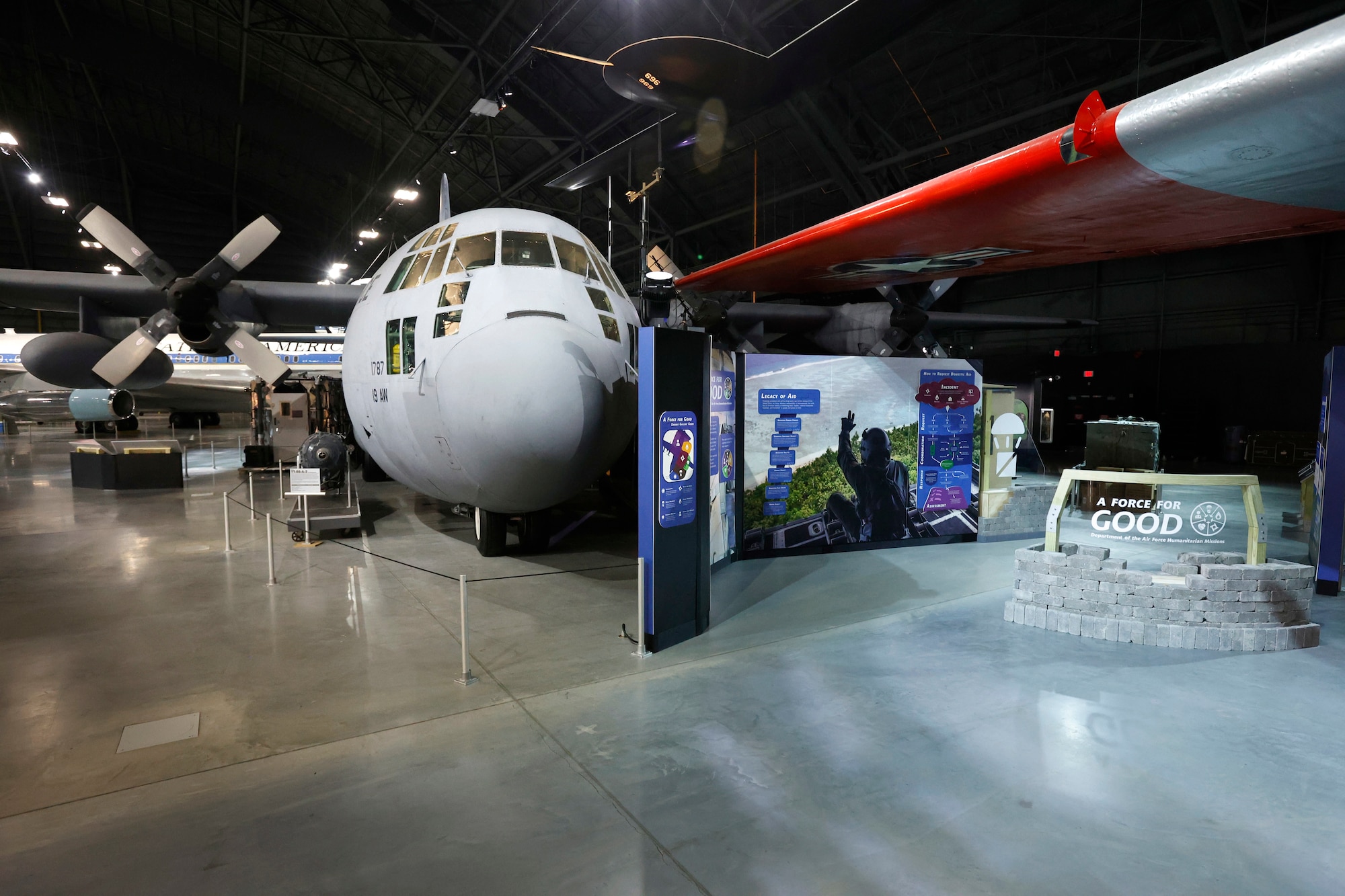Image of the front of the Humantarian exhibit at the nose of the C-130E