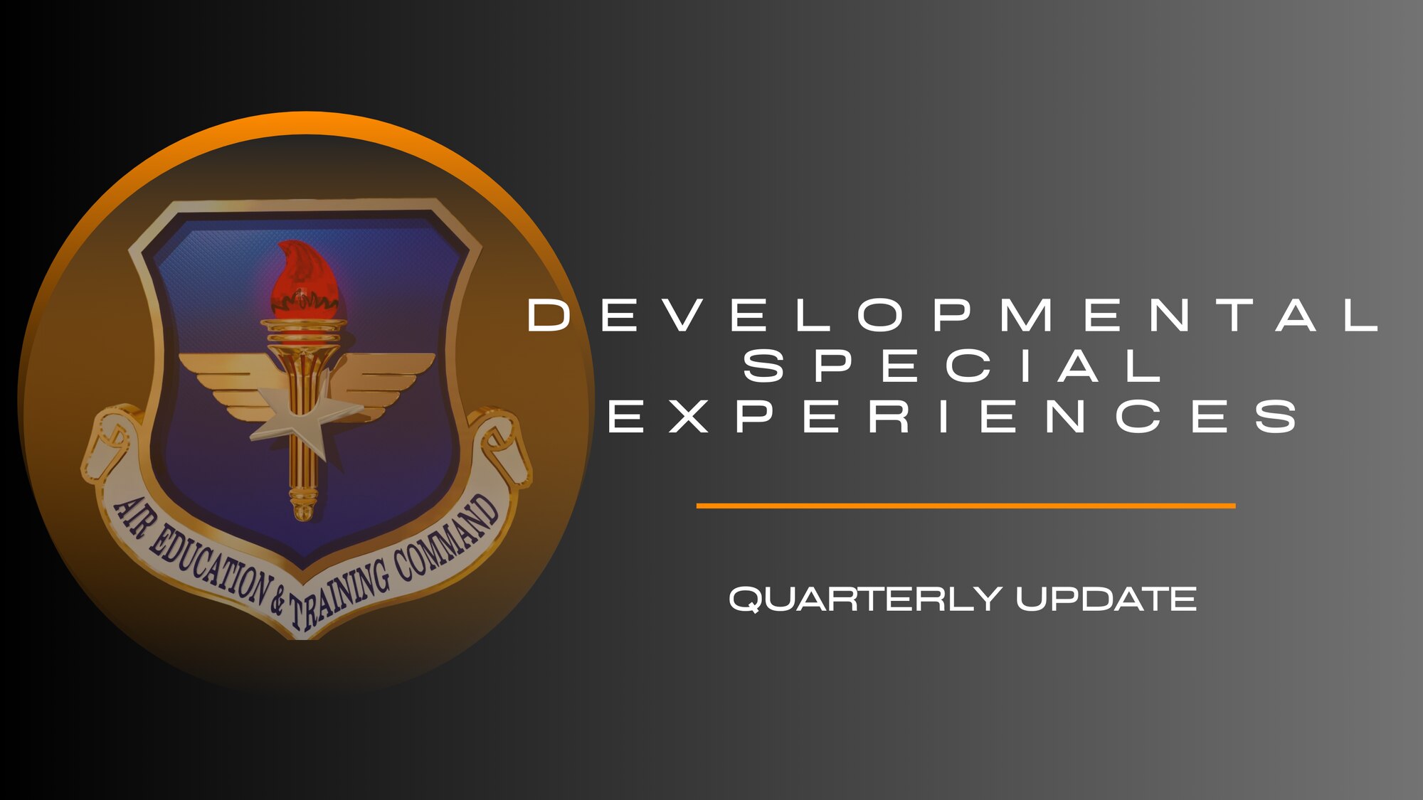 AETC logo on orange circle background nested on black and gray grade background with text