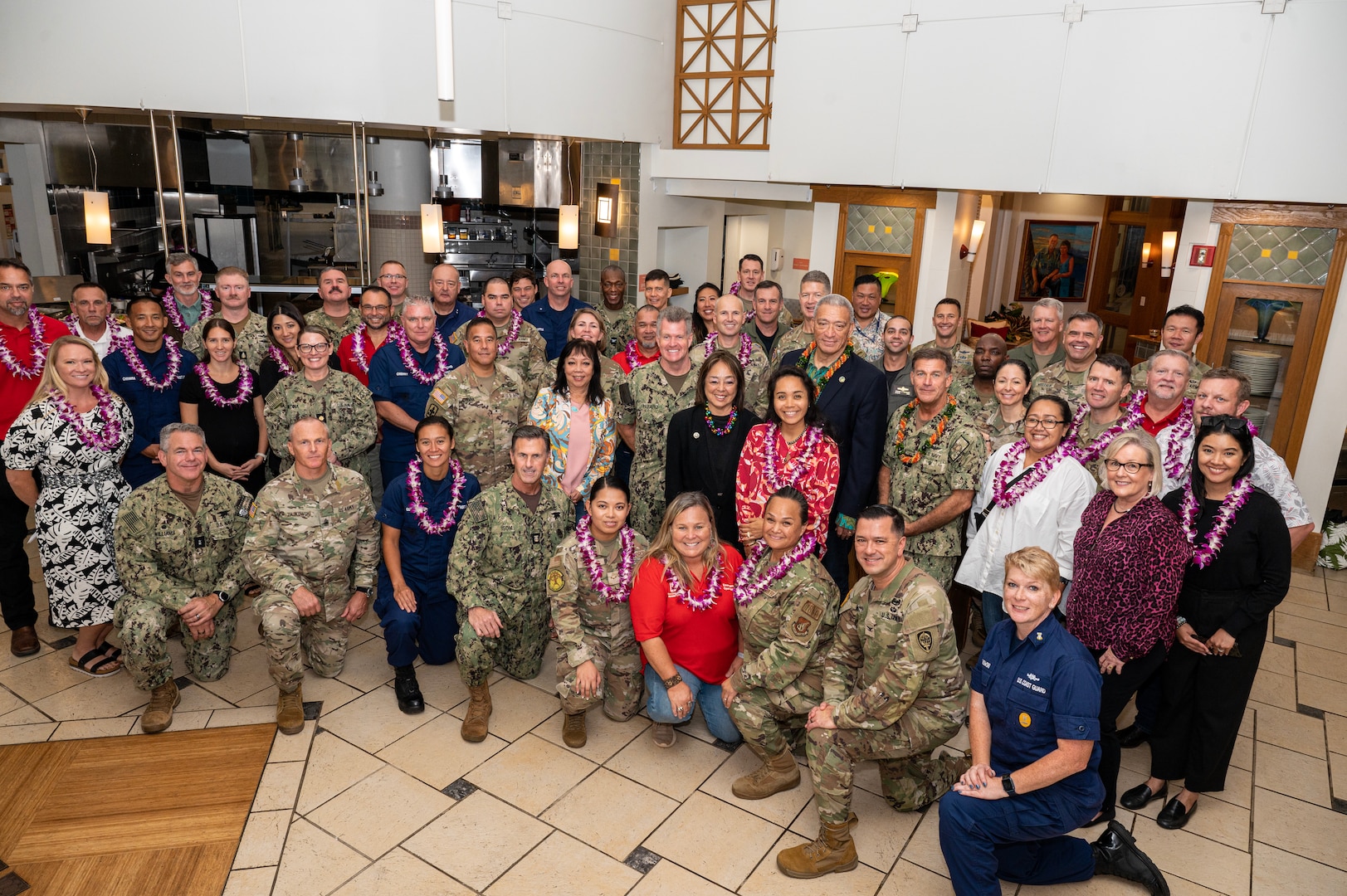 Community leaders, volunteers, first responders, and U.S. Army Corps of Engineers members pose for a group photo with senior joint-force leaders from the Indo-Pacific area of responsibility following a lunch on Dec. 14 to recognize their brave and continued recovery efforts on Maui after the Aug. 8 wildfires. USINDOPACOM is committed to enhancing stability in the Indo-Pacific region with its Allies and partners by promoting security cooperation, encouraging peaceful development, responding to contingencies, deterring aggression and, when necessary, fight to win. (U.S. Navy photo by Chief Mass Communication Specialist Shannon M. Smith)