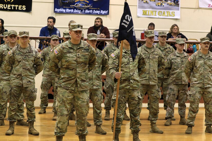 Soldiers with 2nd Battalion, 112th Infantry Regiment, 56th Stryker Brigade Combat Team, 28th Infantry Division and their families are recognized during a ceremony at the Zembo Shrine Auditorium in Harrisburg, Pennsylvania, Dec. 17, 2023. The Soldiers will leave their homes and families for about a year as they deploy to the Horn of Africa, supporting U.S. Africa Command and partner forces with security objectives in the region. During the ceremony, Gov. Josh Shapiro, Maj. Gen. Mark Schindler, Col. Christopher Costello and Lt. Col. Eric Ponzek shared remarks. (U.S. Army National Guard photo by Maj. Travis Mueller)