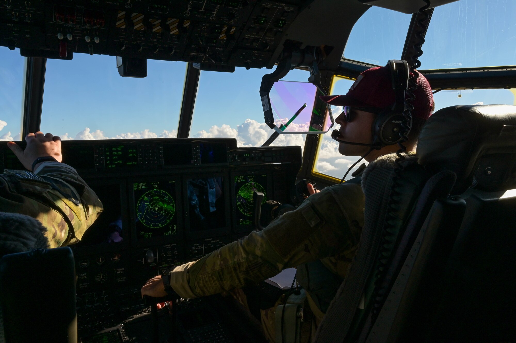 A U.S. Air Force Air Commando pilots an MC-130J Commando II over the Caribbean Sea, Dec. 7, 2023.