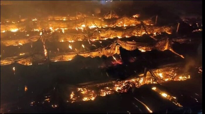 A warehouse catches fire.