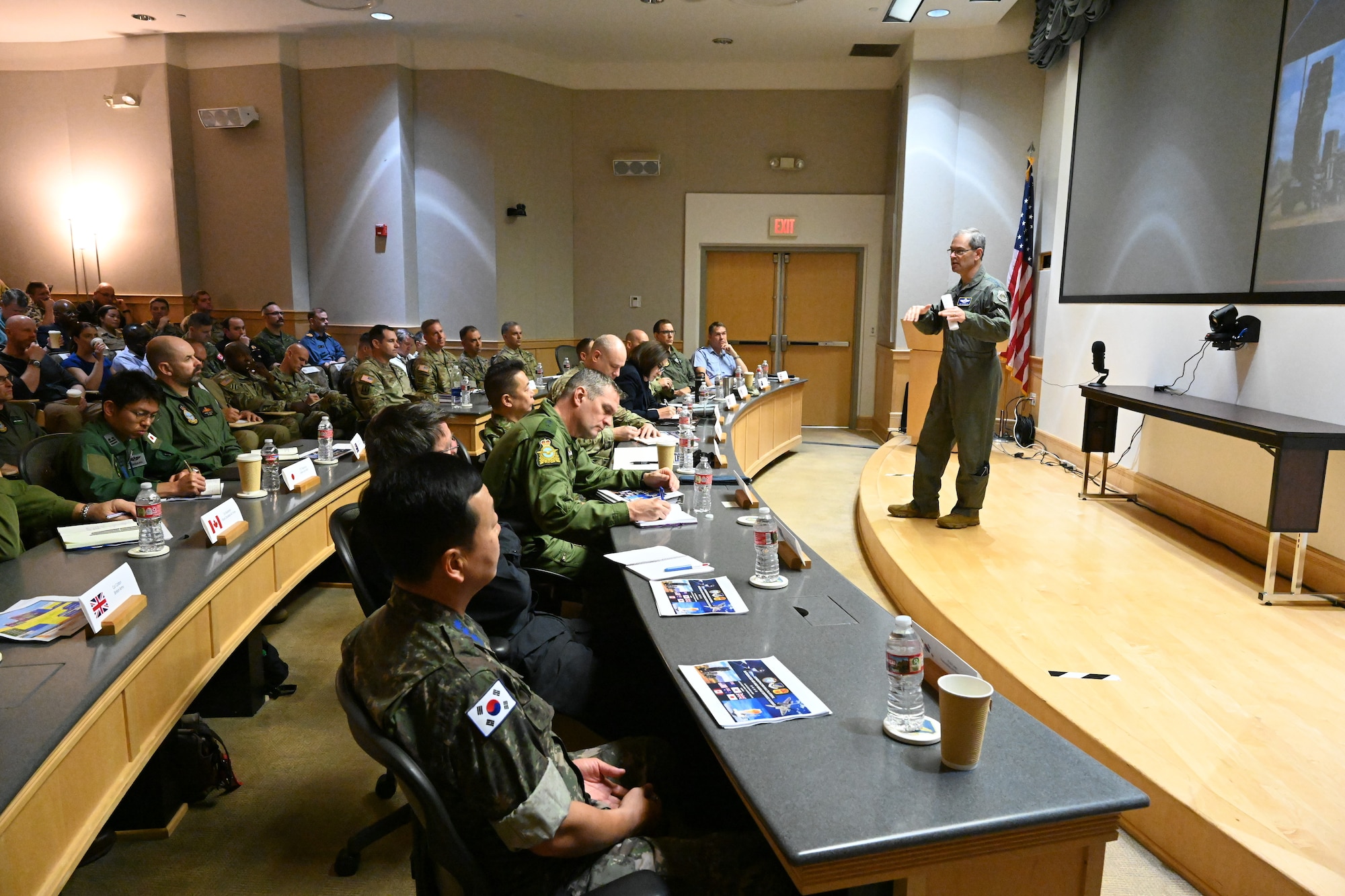 Gen. Ken Wilsbach, Pacific Air Forces commander, speaks at the Multilateral Integrated Air and Missile Defense Summit at Joint Base Pearl Harbor-Hickam, Hawaii, Dec. 4, 2023. The goal of the summit was to ensure that all participants mutually understand that they are stronger together, ensuring a multilateral air defense design for the region to ensure a free and open Indo-Pacific. (U.S. Air Force photo by Tech. Sgt. Nicholas Wilson)