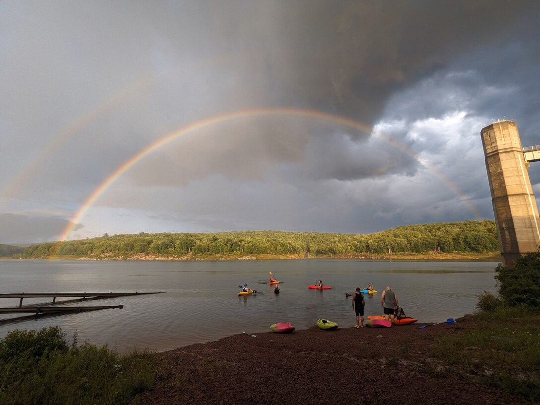 Kayakers at F.E. Walter Dam captured a double rainbow while practicing roll over techniques. Since 2005, F.E. Walter has worked with partners to foster a flow management plan that benefits the downstream fishing and white water rafting communities on the Lehigh River.