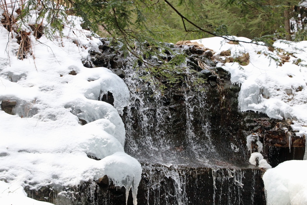 Waterfalls are an exciting nat-ural feature to take in during any time of the year. These falls can be found when hiking the 2 mile Saw Mill Run Trail at Beltzville State Park.