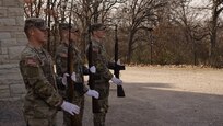 Soldiers from the Illinois Army National Guard learn how to render proper dignified military funeral honors to veterans during the Military Funeral Honors State Certification course at Camp Lincoln, Springfield, Illinois.