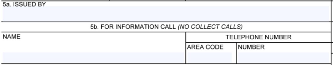 Box 5 of the Request for Quotation (SF18) for Issued By names, telephone and address information.