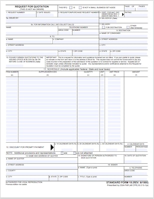 Overview of the Request for Quotation (SF18 form).