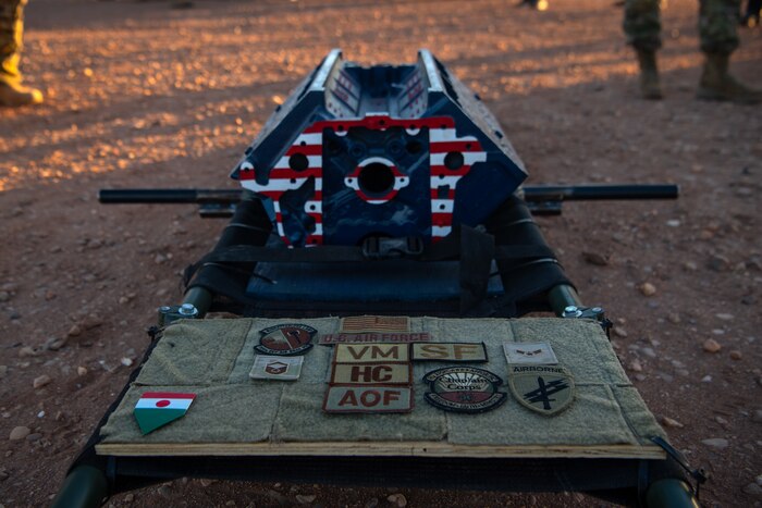 U.S. Airmen participate in memorial ruck march.