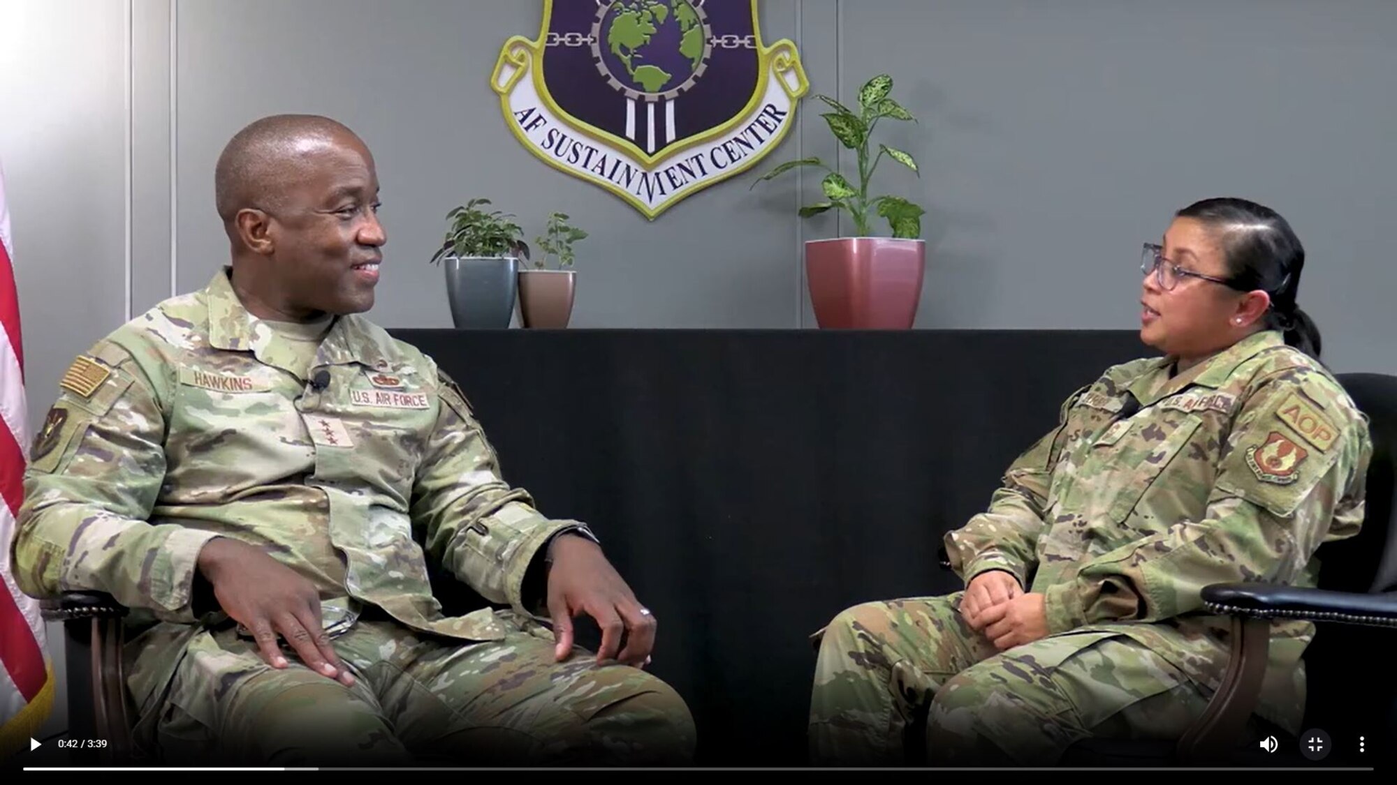 Chief's Chat series, with Chief Master Sgt. Maribeth Ferrer hosting Lt Gen. Stacey Hawkins, the AFSC Commander.