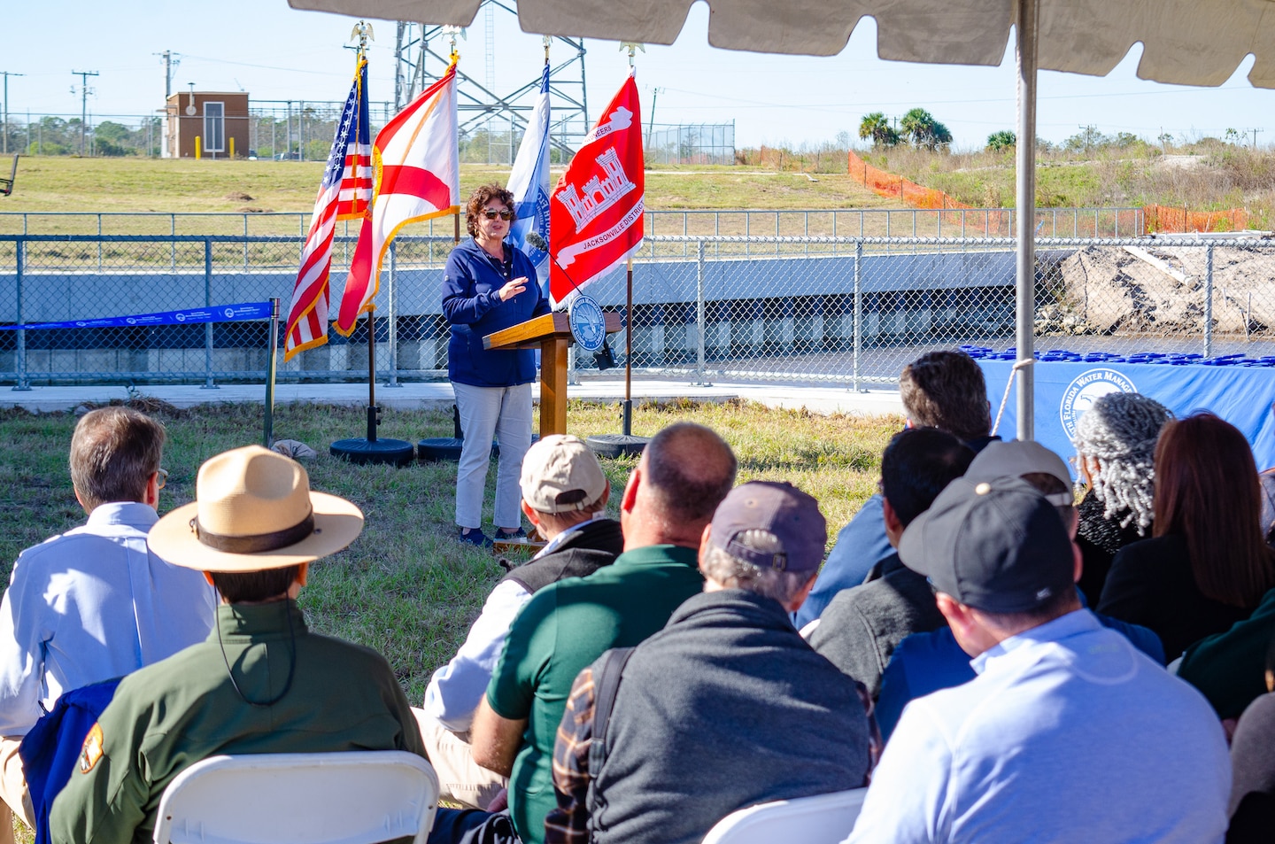 On December 19, 2023, the U.S. Army Corps of Engineers (USACE) Jacksonville District participated in a ribbon-cutting event hosted by South Florida Water Management District (SFWMD) to celebrate the completion of construction on the Caloosahatchee C-43 Reservoir pump station.