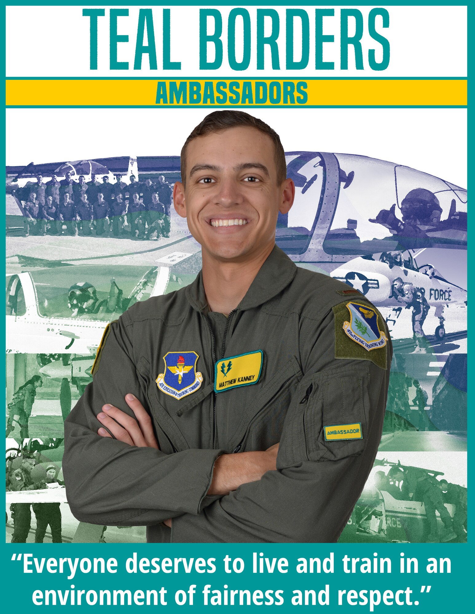 A graphic depicting U.S. Air Force Teal Borders ambassador created with Adobe illustrator Dec. 12, 2023. (U.S. Air Force graphic created by Airman 1st Class Keira Rossman)