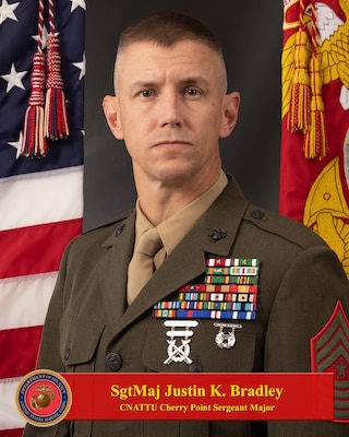 MARINE CORPS AIR STATION CHERRY POINT, N.C. -- Official portrait of Sgt. Maj. Justin K. Bradley (U.S. Marine Corps photo)