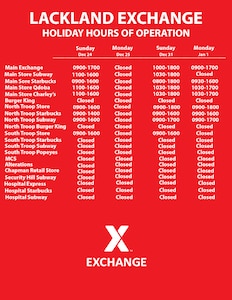 JBSA-Lackland Exchange Holiday Hours Of Operation